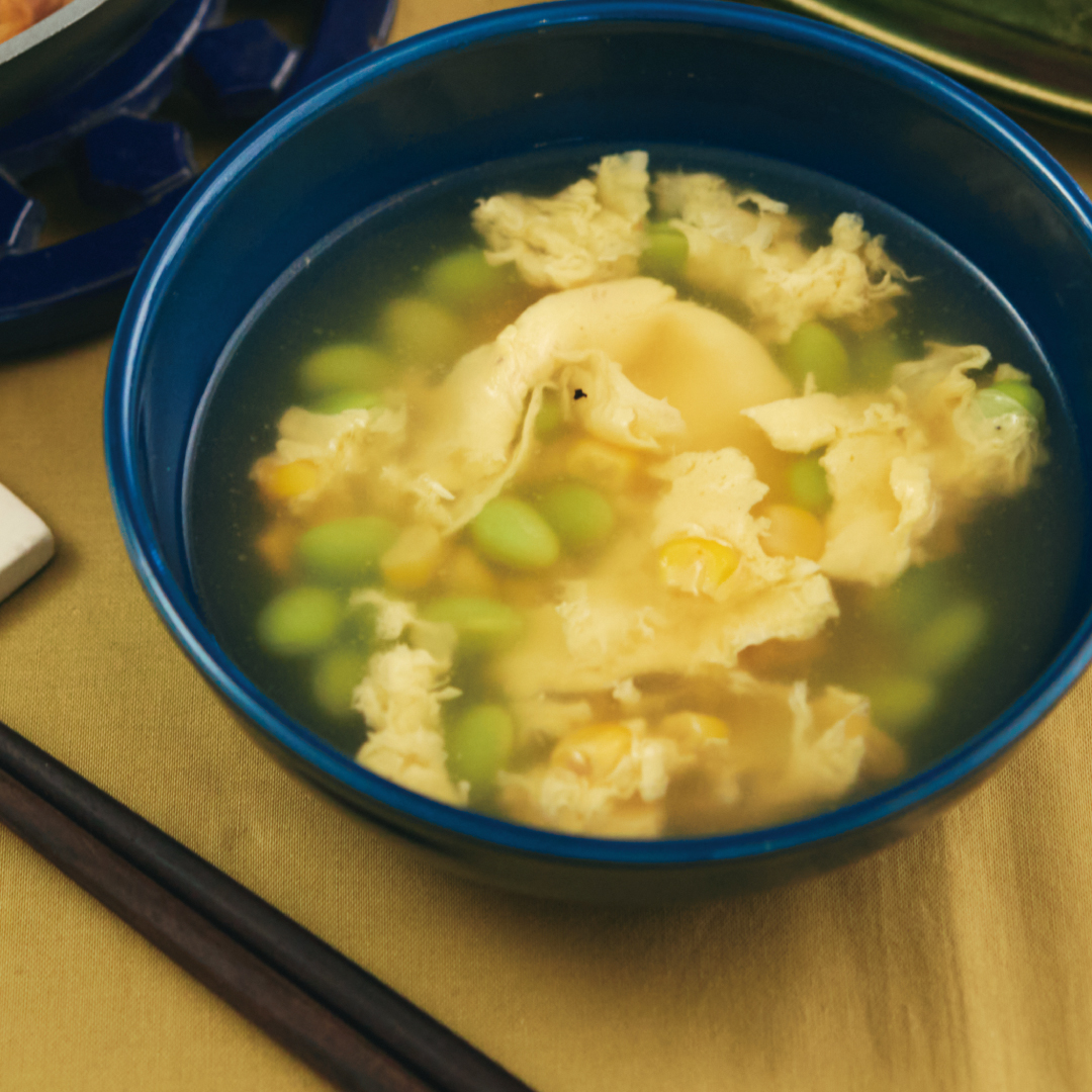 食感を楽しむ！ツナと枝豆のスープ