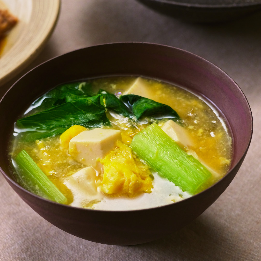 旬の小松菜で！豆腐と卵のとろみスープ